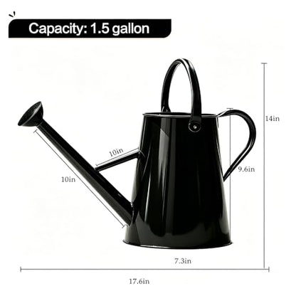 1.5 Gallon Metal Watering Can for Outdoor Plants, Large Watering Can, Black - color: Black