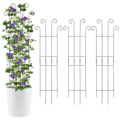 4 Pack 32'' Wave Shape Black Metal Trellis for Climbing Plants Indoor & Outdoor, Garden Trellis for Houseplants Flowers Vine Ivy - size: 32'' Wave Shape