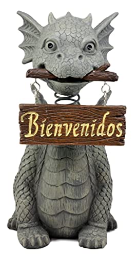 Ebros Gift Bienvenidos Welcome Sign Dragon Garden Greeter Bobblehead Statue Faux Stone Resin Finish 13.25" H - color: Bienvenidos Welcome Sign Guest Greeter