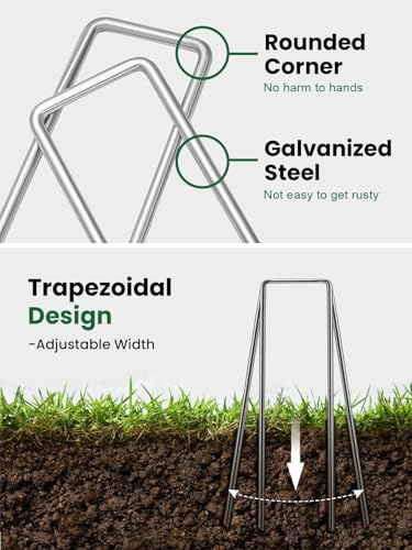 GROWNEER 100 Pack Landscape Staples 12 inch Galvanized Steel Yard Stakes - size: 12 Inch