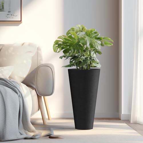 Kante 2-Pack All-Weather 18" H Round Tapered Black Plastic Planters - color: Black, size: 18" H