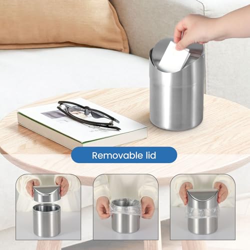LOVEINUSA Mini Trash Can with Lid, 1.5l Small Garbage Bin Brushed Stainless