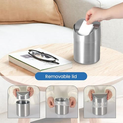 LOVEINUSA Mini Trash Can with Lid, 1.5l Small Garbage Bin Brushed Stainless