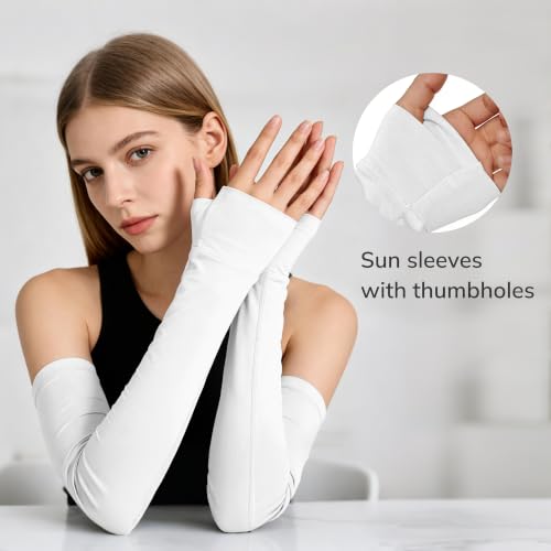 netdraw Unisex Bamboo Viscose Arm Sleeves with Thumb Hole - color: White/Sage, size: Large-X-Large