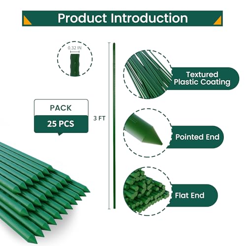 PROWORX 36 Inch 3 Ft Plant Support Garden Stakes for Outdoor Plants, 25 PCS - size: 3 Ft 25 Pack