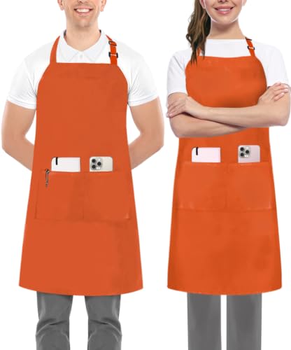 Utopia Kitchen Bib Aprons 2 Pack Adjustable With 2 Pockets - color: Orange