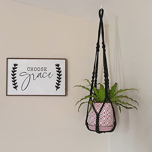 Mkono Macrame Plant Hanger Indoor 35 Inch Hanging Planter Basket Black 1Pc - color: Black