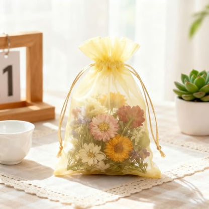 YHJZ 100PCS Gold Organza Bags, 4x6 Inch Small Mesh Bags Drawstring, Jewelry Gift Bags for Wedding, Party, Festival - color: Gold