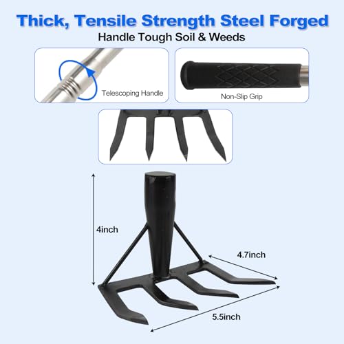 Small Garden Rake Hand Weed Remover Long Handle Tilling Soil Tool