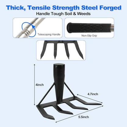Small Garden Rake Hand Weed Remover Long Handle Tilling Soil Tool