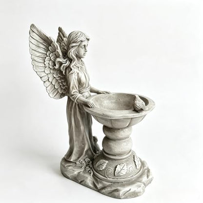 15.35" Angel Bird Bath Statue, Resin Garden Sculpture - color: Angel Bird Bath