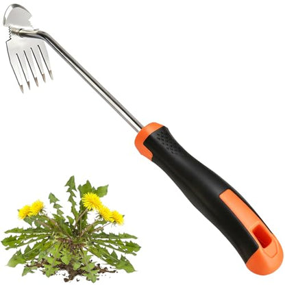 Weed Puller Tool,Newly Upgraded Garden Weeder Stainless Steel Hand Weeder Tool,Multi-Purpose 5 Teeth Weed Remover Tool Weeding Tools for Gardening (Rubber Handle)