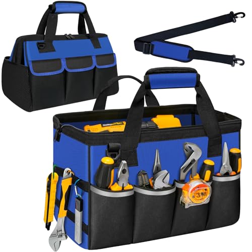 Portable Tool Bag Heavy Duty Tool Box Organizer with Shoulder Strap, Blue - color: Blue & Black, size: L
