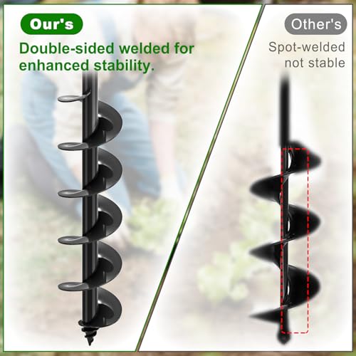 Insaga Auger Drill Bit for Planting 4″ x 32″– Heavy Duty Carbon Steel Spiral Garden Auger for Drill, 3/8″ Hex Drive Plant Auger for Bulbs & Seedlings – 32″ Long Reach Reduces Bending - size: 4″ x 32″