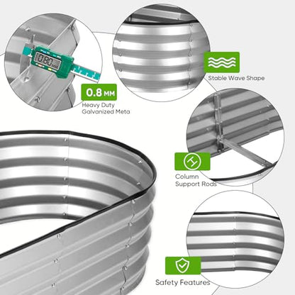 Galvanized Raised Garden Bed 6x3x1ft, Rust-Resistant Metal Oval Planter Box Outdoor, Easy Assembly Planting Bed Kit for Vegetables, Fruits, Herbs - Silver
