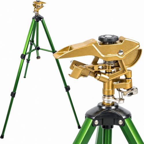 LIULO TOOL Large Impact Sprinkler on Tripod Base, Heavy Duty Zinc Alloy Sprinkler for Yard with Adjustable Head and Extendable Tripod, 360 Full Coverage Irrigation Tool for Lawn Garden - size: 1 Pack