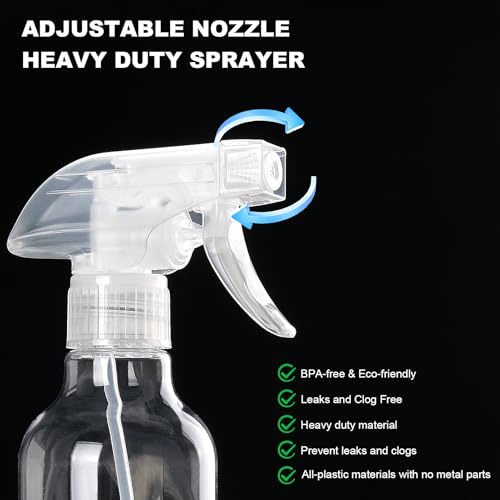 12oz/350ml Plastic Spray Bottles 1 Pack, Adjustable Mist/Stream - color: 12oz-Clear+nozzle