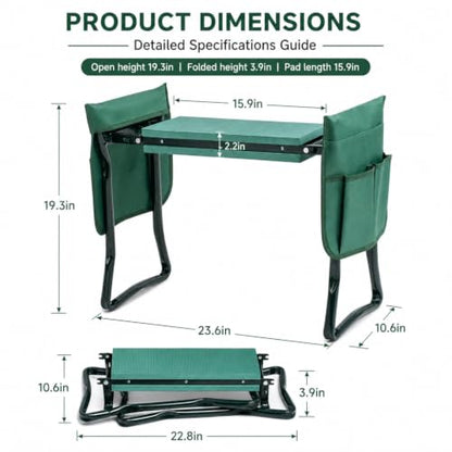 Garden Kneeler and Seat, Foldable Kneeling Stool with Thicker EVA Foam Pad, Heavy Duty Bench with Tool Pouch, Gifts for Outdoor Gardening, Fishing, Green, Arbor Day Gift