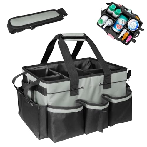 Multi - Purpose Cleaning Tool Organizer Tote Bag, Large Capacity with Adjustable Compartments, Portable Hand Strap & Adjustable Shoulder Strap for Cleaning, Gardening, Car Organization (Gray) - color: Gray