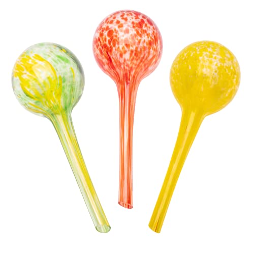 Lexi Home Aqua Globes for Indoor & Outdoor Plants, Self Watering Planters, Water Globe, Hand Blown Glass, 3 Pack - Red, Yellow, Green - color: 3 Pack - Red, Yellow, Green, size: Small