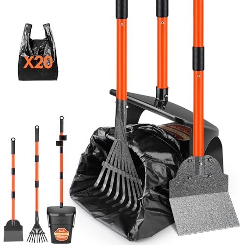 SlowTon Dog Pooper Scooper, 37.4" Long Handle Poop Scoop for Large Dogs - color: Orange, size: X-Large 6L Bin+20 Waste Bag