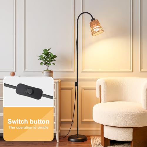 Boho Black Floor Lamp for Living Room,Bulb Included - color: Black-1