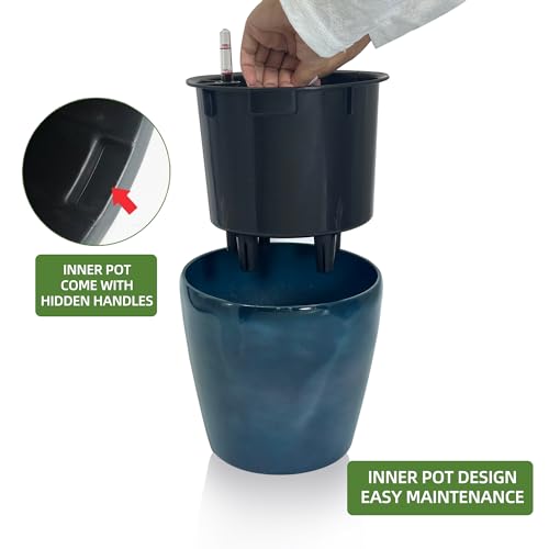 Dexceder 11x10 Self Watering Planter (Grayish Green Gradient) - color: Grayish Green, size: 11x10