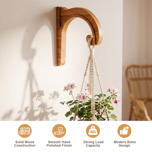 Wooden Wall Plant Hanger Bracket, Arch Hook for Hanging Planters, 2 Pack
