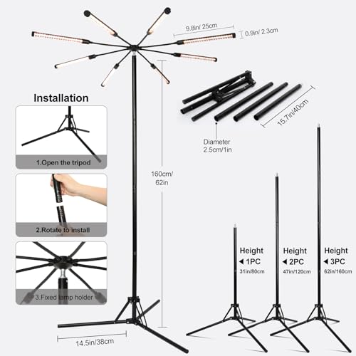 FECiDA Bright Standing Grow Lights for Tall Indoor Plants, Big Bonsai Tree - size: 8-Tube