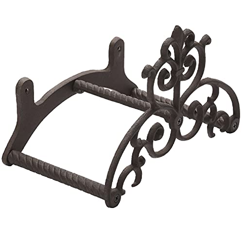 MyGift Brown Heavy Duty Cast Iron Outdoor Garden Water Hose Hanger - style: Vintage Scrollwork