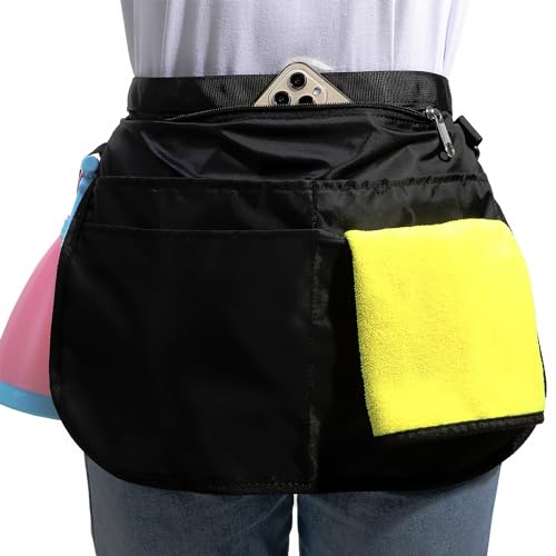 Bafelia Small Size Cleaning Caddy Apron for Women with 5 Pockets, Professional Waterproof Cleaning Supplies for Housekeepers - color: Black
