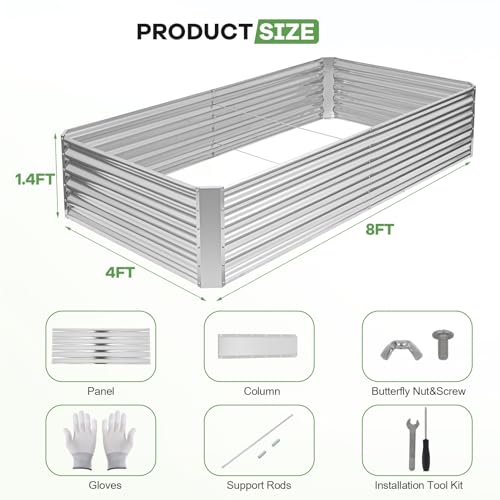 Galvanized Raised Garden Bed Kits, 8x4x1.4ft Planter Box Silver - color: Silver, size: 8x4x1.4ft (1pcs)