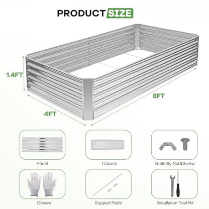 Galvanized Raised Garden Bed Kits, 8x4x1.4ft Planter Box Silver - color: Silver, size: 8x4x1.4ft (1pcs)