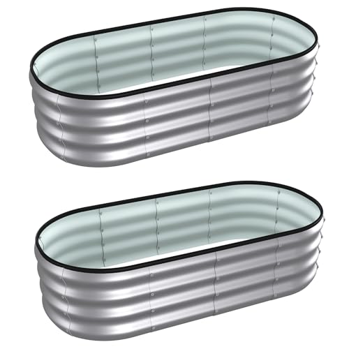 4x2x1 ft Oval Galvanized Metal Raised Garden Beds, Silver, 2PCS