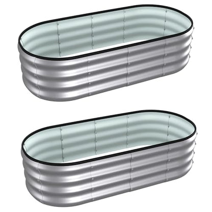 4x2x1 ft Oval Galvanized Metal Raised Garden Beds, Silver, 2PCS