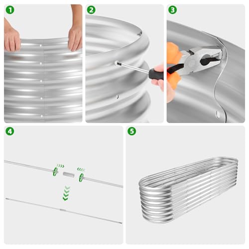 Land Guard 8×2×2ft Galvanized Raised Garden Bed Kit, Raised Garden Boxes Outdoor, Oval Metal Raised Garden Beds for Vegetables, Silver - color: Silver