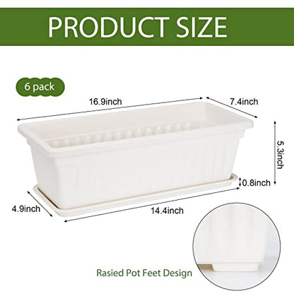 6 Pcs Window Box Planter, 17" Rectangular Planter Box with Saucers, White - size: White - 6 pack