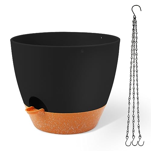 GARDIFE Large Hanging Planter, 12 inch Hanging planters for Indoor. Outdoor Plants, Self Watering Plant Pot, Plant Hanger, Black - color: 12-black, size: 12 Inch