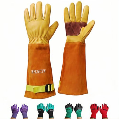 Cow Leather Adjustable Thorn Proof Gardening Gloves - color: Yellow, size: X-Large