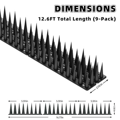 Bird Spikes, 9 Pack, 12.6 FT Total Coverage, Outdoor Bird Deterrent, Black - color: Black, size: 9 pack