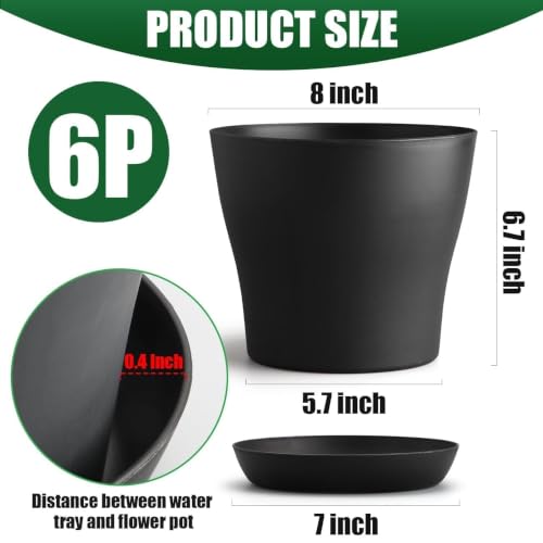 8inch Plant Pot with Large Drainage Holes &Saucer for Indoor Outdoor Plants - color: Black