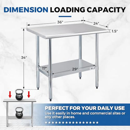 Profeeshaw Stainless Steel Prep Table 24''x36'' NSF Commercial Workbench - color: No Backsplash, size: 24''x36''
