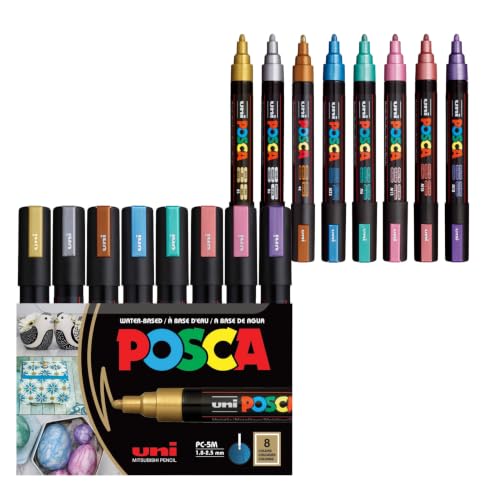 POSCA® PC-5M Water-Based Acrylic Paint Markers, Medium Tip, 8 Count - color: Metallic