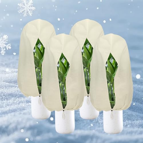 Plant Covers Freeze Protection – 4 Packs 47.2" x 31.5" Thickened Plant Frost Protection Covers, Heavy Duty Winter Plant Covers with Zipper & Drawstring, Reliable Freeze Protection for Outdoor Plants - color: Beige-4PCS-47.2" x 31.5"