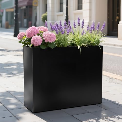 VGMiu Rectangular Planter Boxes Metal Planters Black 38.2''Lx13''Wx30''H