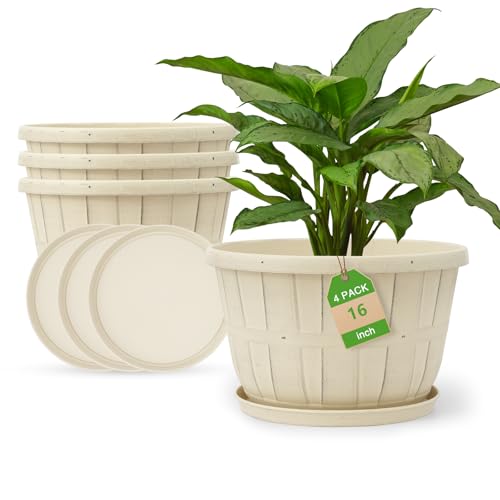Quarut Plant Planters Pots Set of 4 Pack 16 Inch，Large Plastic Flower Pot - color: Beige, size: 16 inch-4 pack