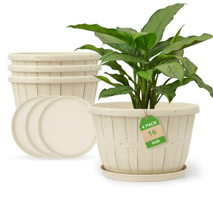 Quarut Plant Planters Pots Set of 4 Pack 16 Inch，Large Plastic Flower Pot - color: Beige, size: 16 inch-4 pack