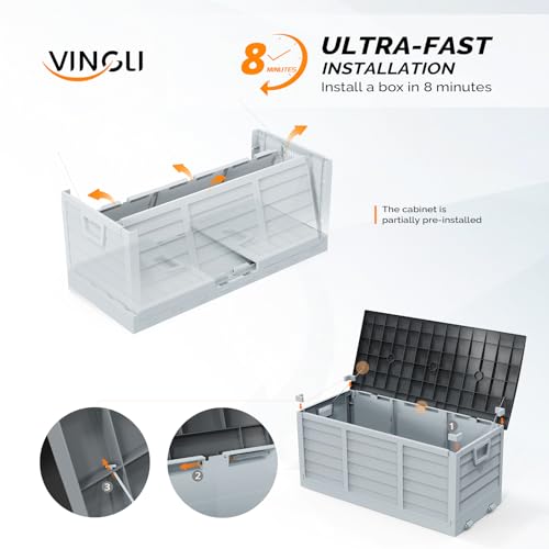 VINGLI 75 Gallon collapsible Outdoor Storage Box - color: Grey Body Black Lib