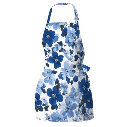 Kosseco Cute Aprons for Women with 1 pocket, Cooking Kitchen Baking Gardening Adjustable Waterproof Aprons for Women - color: Blue Flowers
