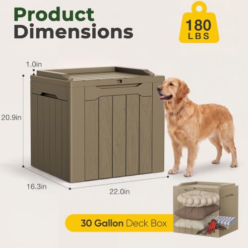 Flamaker Deck Box 31 Gallon Waterproof Resin Small Storage Box with Lid - color: Light Brown, size: 31 Gallon